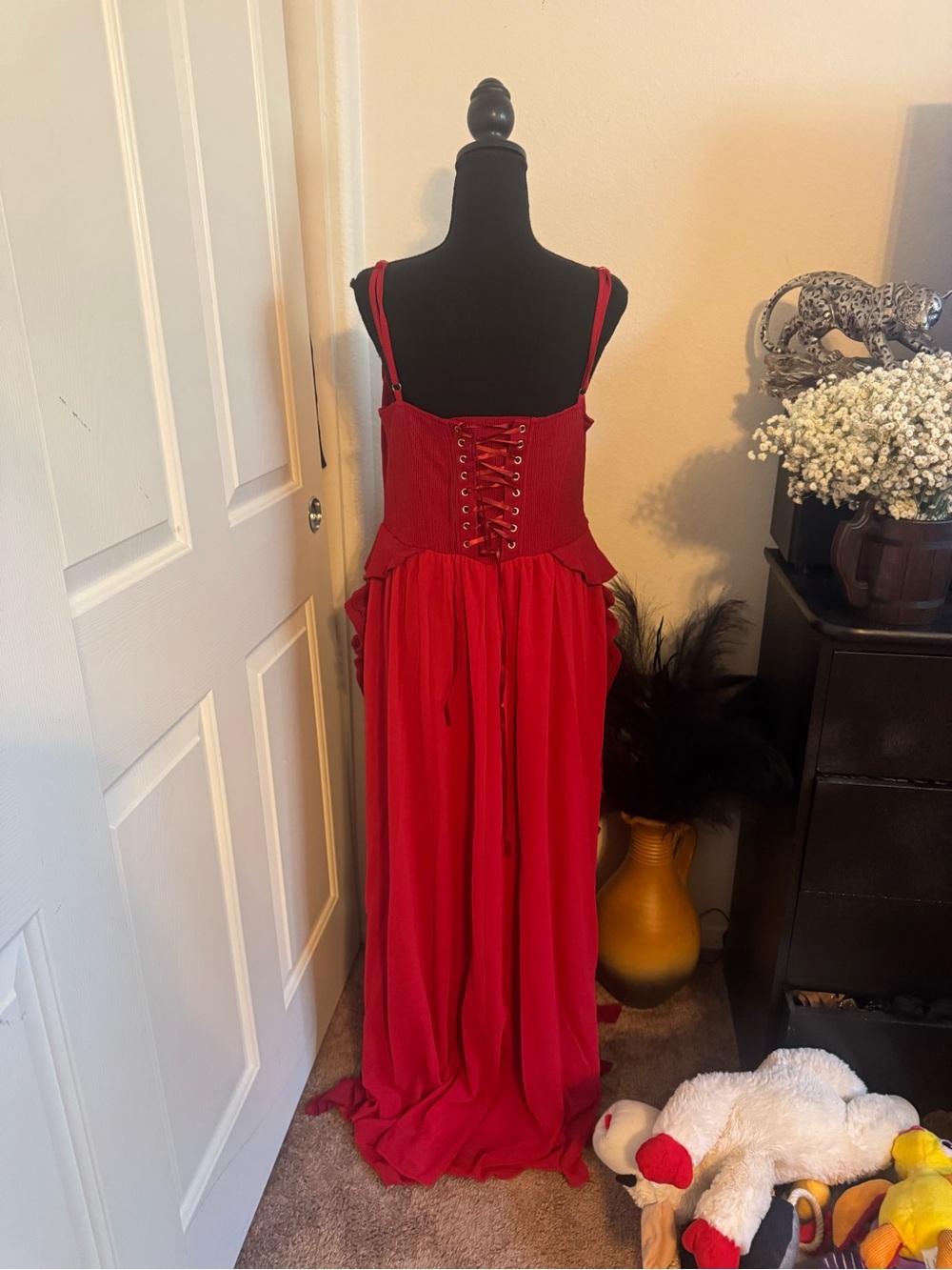 Red Ruffled High-Low Evening Dress - Picture 3 of 3